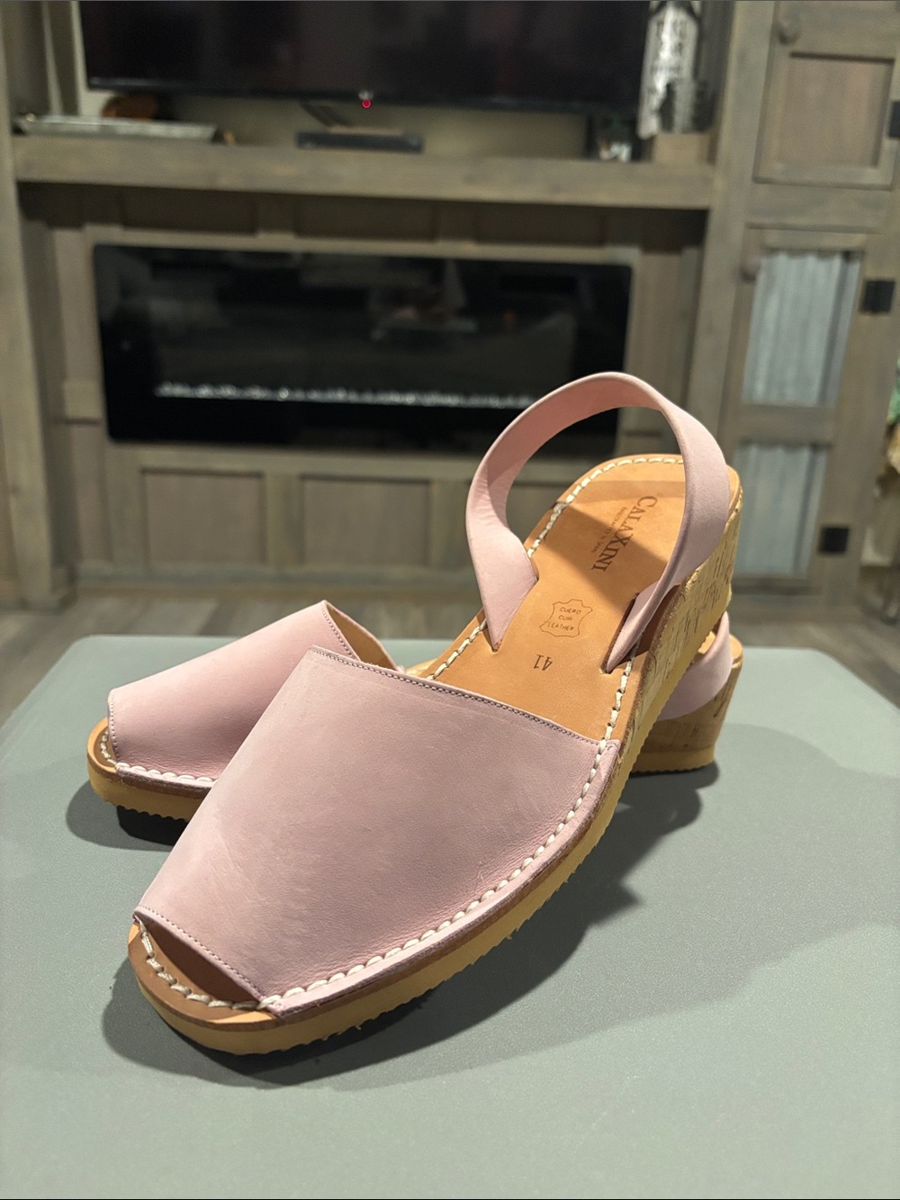 Cala Xini Soft Surroundings Cork Wedge Sandals leather Pink
